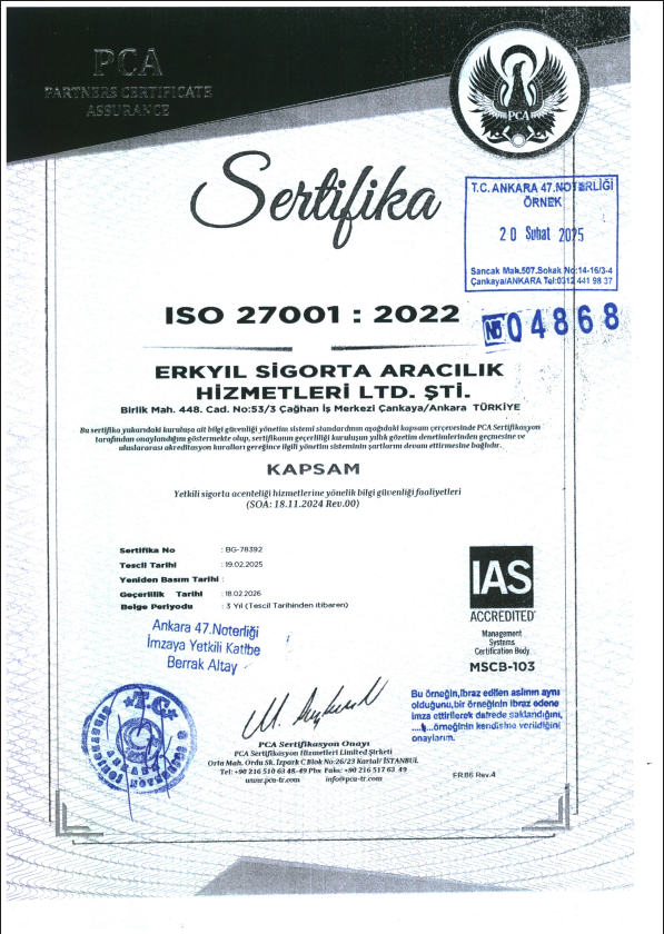 Erkyıl Sigorta ISO 27001